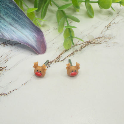 Reindeer Red Nose Rudolph Christmas Post Doll Earrings • 2mm Post for 18 Inch Fashion Doll