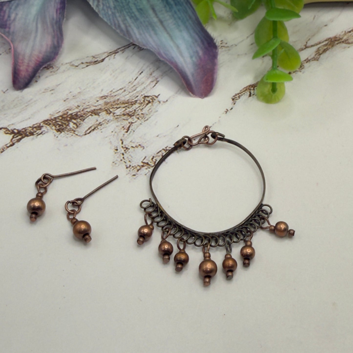 Copper Bronze Dangle Bib Style Doll Necklace & Earrings Set • 16 Inch Fashion Doll Jewelry