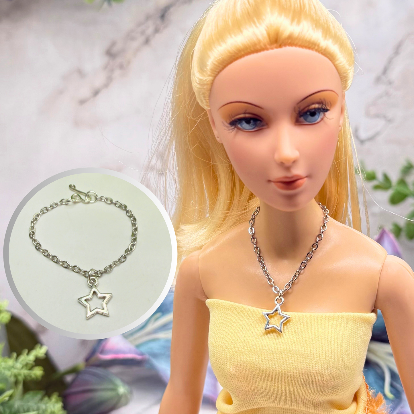 Open Work Silver Star Charm Doll Necklace for 16 Inch Fashion Doll