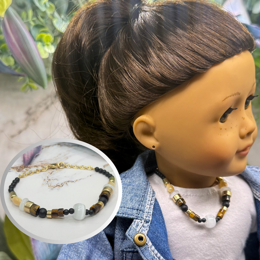 Multi Color Shape Brown Gold Beaded Doll Necklace • 18 Inch Fashion Doll Jewelry