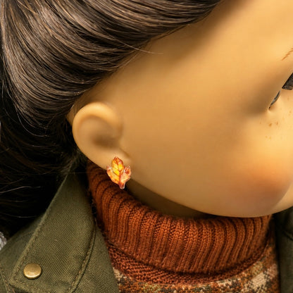 Orange Golden Autumn Fall Leaf 2mm Post Doll Earrings • 18 Inch Fashion Doll