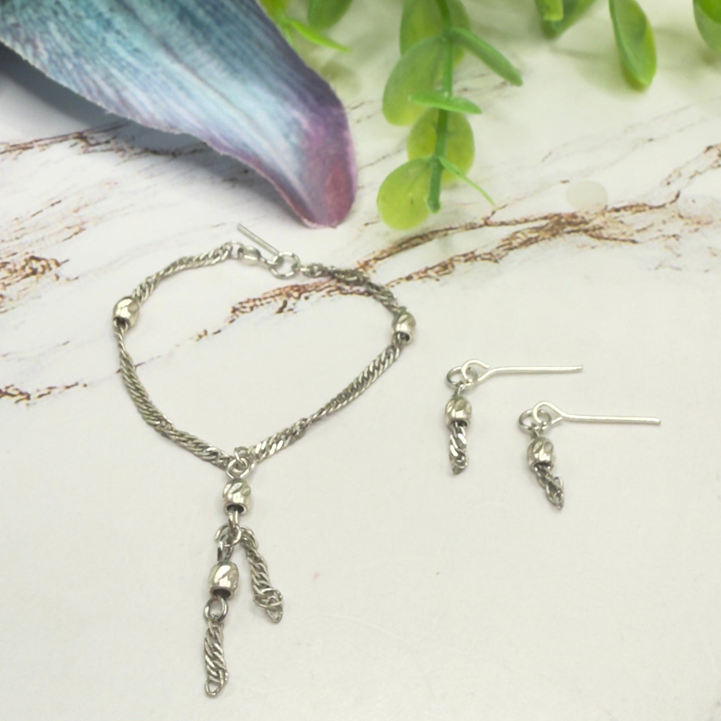 Silver Chain Beaded Tassel Style Doll Necklace & Earring • 16 Inch Fashion Doll Jewelry