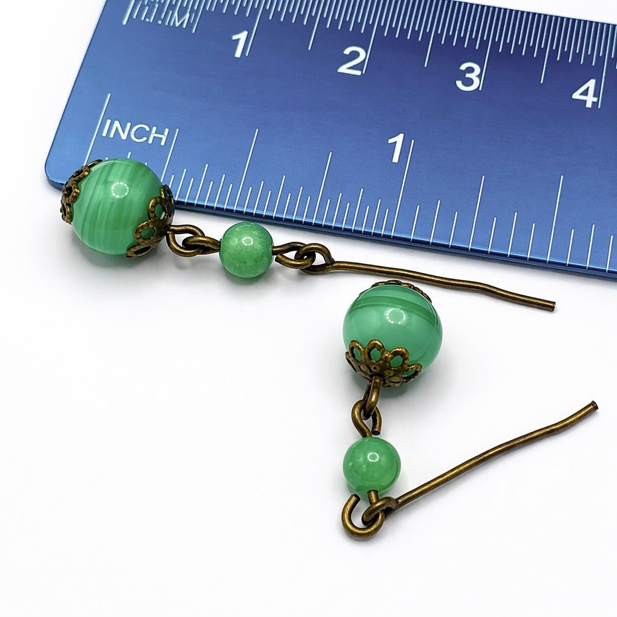Green Swirl Design Glass Beaded Dangle Doll Earrings for 18 Inch Doll Jewelry
