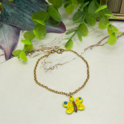 Yellow Enamel Butterfly Charm Gold Chain Doll Necklace • 18 Inch Fashion Doll Jewelry