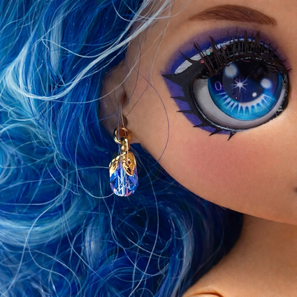 Aurora Borealis Faceted Glass Teardrop Dangle Doll Earrings •10-12” Fashion Doll Jewelry