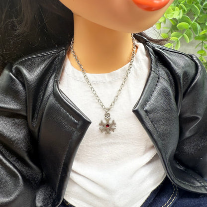 Silver Snowflake Red Rhinestone Doll Necklace Christmas • 18 Inch Fashion Doll Jewelry