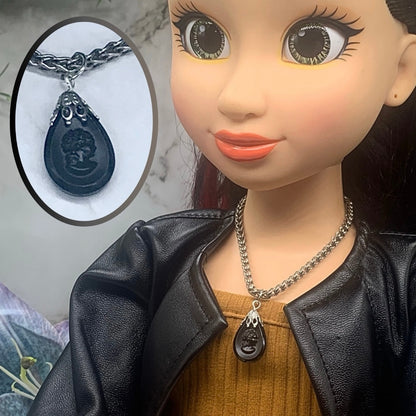 Black Teardrop Cameo Pendant Chain Doll Necklace • 18 inch Fashion Doll Jewelry