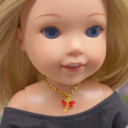 Yellow Orange Dragonfly Charm Gold Chain Doll Necklace • 14 Inch Fashion Doll Jewelry