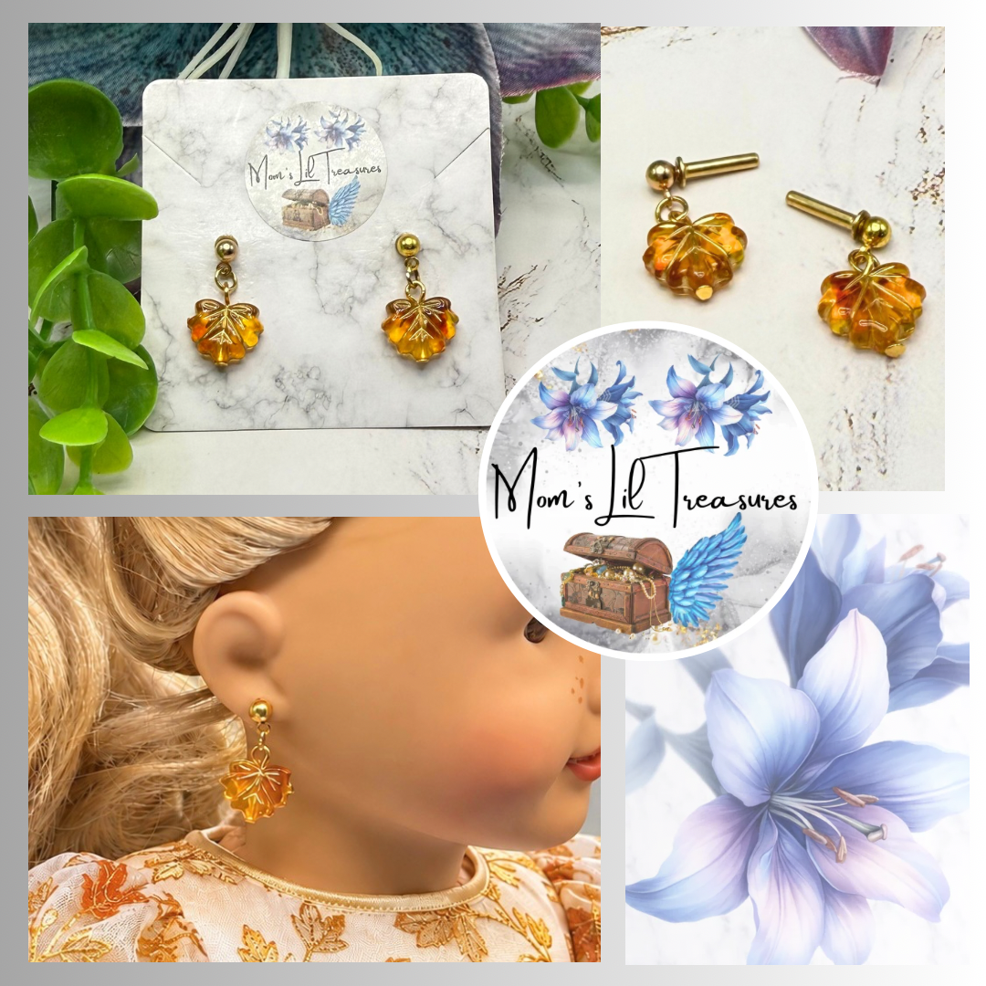 Fall Autumn Leaf Dangle 2mm Post Doll Earrings | fits 18 Inch Doll • American Girl