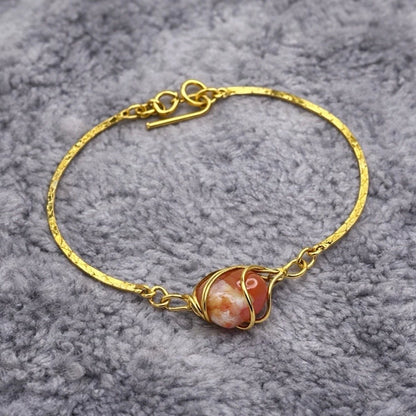 Wire Wrapped Orange White Stone Charm Gold Chain Doll Necklace • 16 Inch Fashion Doll Jewelry