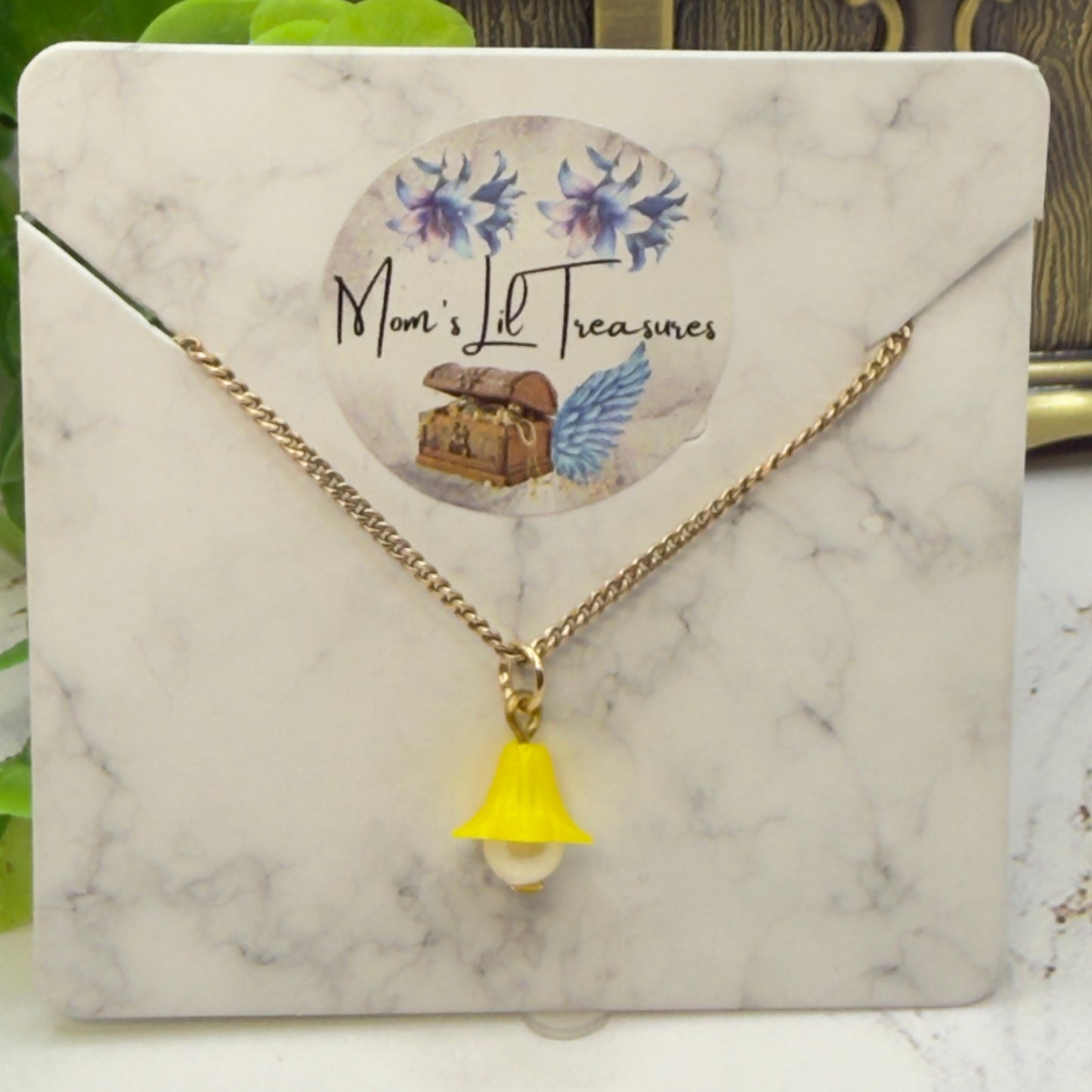 Yellow Flower Pearl Center Charm Gold Chain Doll Necklace • 14 Inch Fashion Doll Jewelry