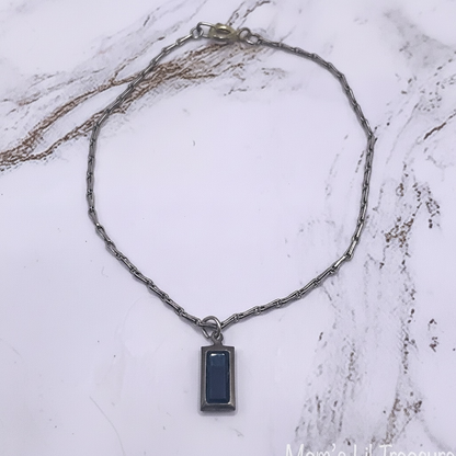 Black Glass Rectangular Pendant Silver Doll Necklace • 18 Inch Doll Jewelry