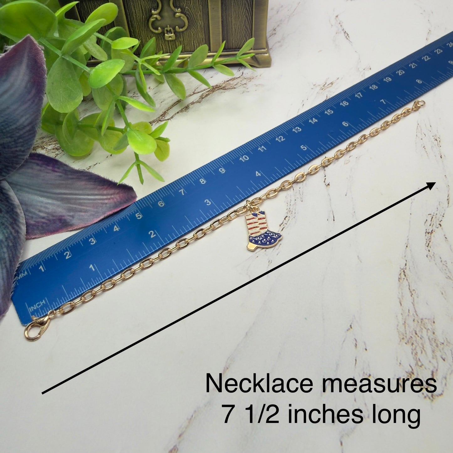 Red White Blue Flag Cowboy Boots Charm Gold Chain Doll Necklace for 18 Inch Fashion Doll