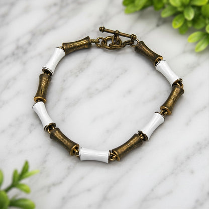 White & Brass Tone Metal Link Doll Necklace • 16 Inch Fashion Doll Jewelry