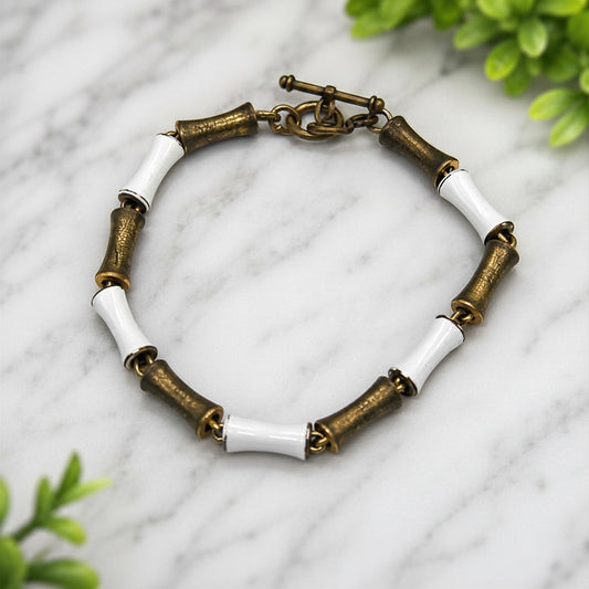 White & Brass Tone Metal Link Doll Necklace • 16 Inch Fashion Doll Jewelry