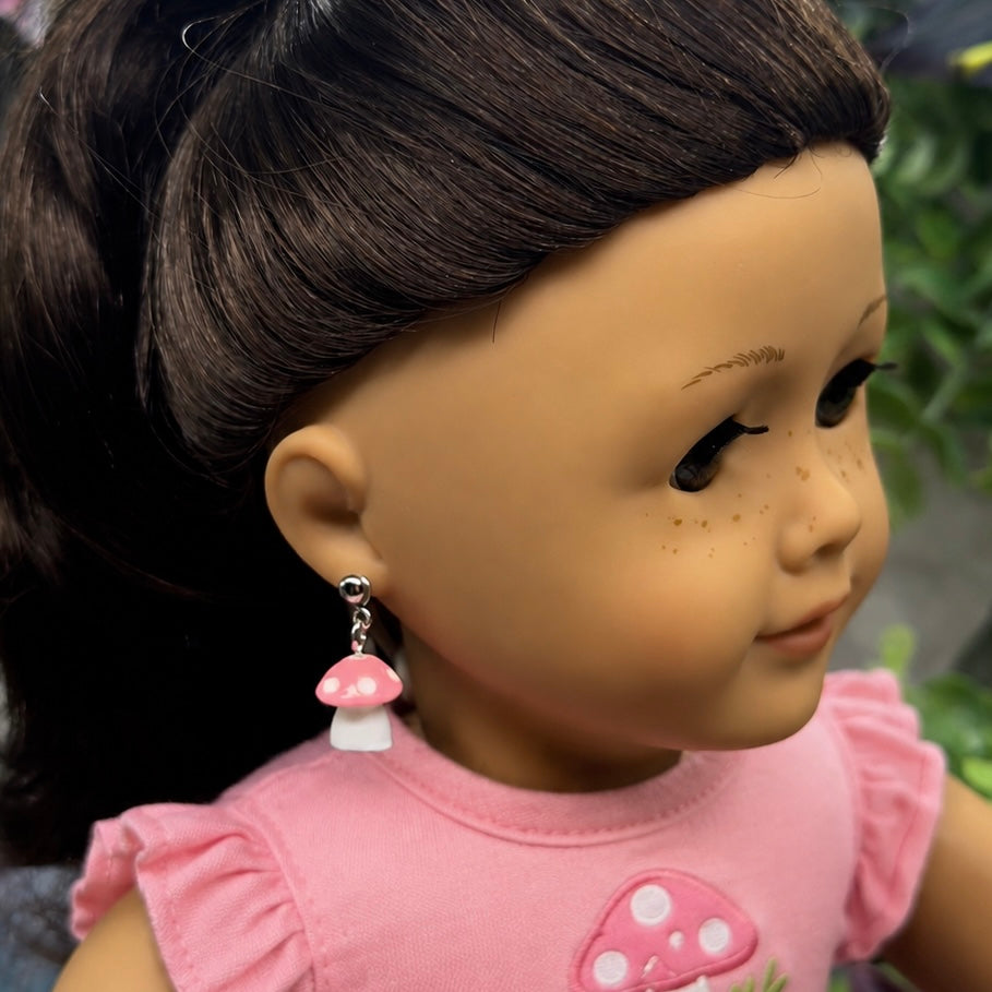 Pink White Mushroom Doll Earring DANGLE ONLY • 18” Fashion Doll Jewelry
