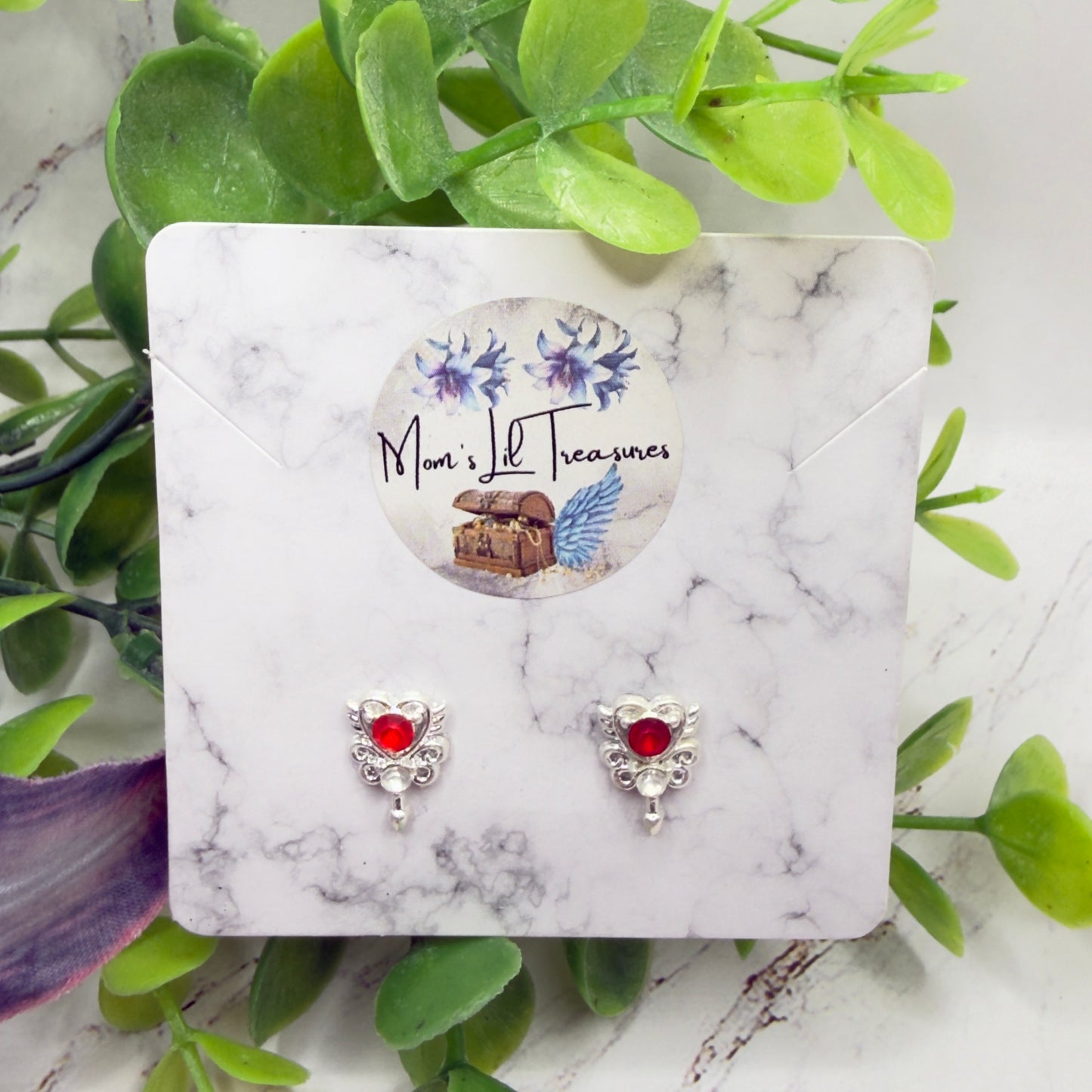 Red Rhinestone Heart Silver Wings Wand Design • 2mm Post for 18 Inch Fashion Doll