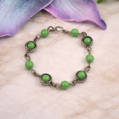 Green Glass Bead Silver Link Doll Necklace • 16 Inch Fashion Doll Jewelry