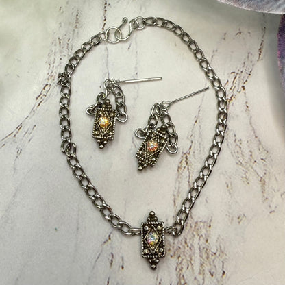 Clear Aurora Borealis Rhinestone Silver Chain Doll Necklace • 18 Inch Fashion Doll Jewelry