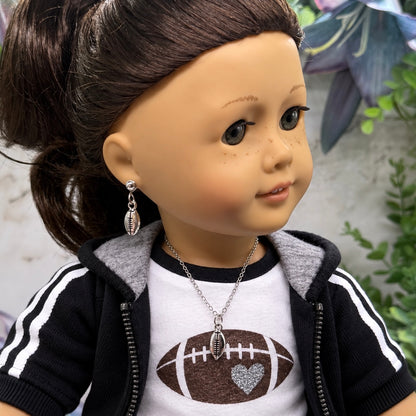 Silver Football Sports Charm Doll Necklace & 2mm Post Earrings | for 18 Inch Doll • American Girl