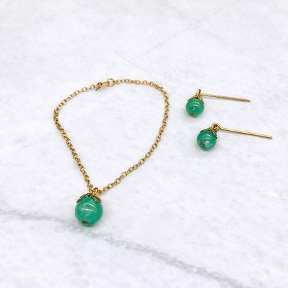 Green Glass Drop Pendant Doll Necklace Earrings Set for 18 Inch Doll Jewelry Accessory