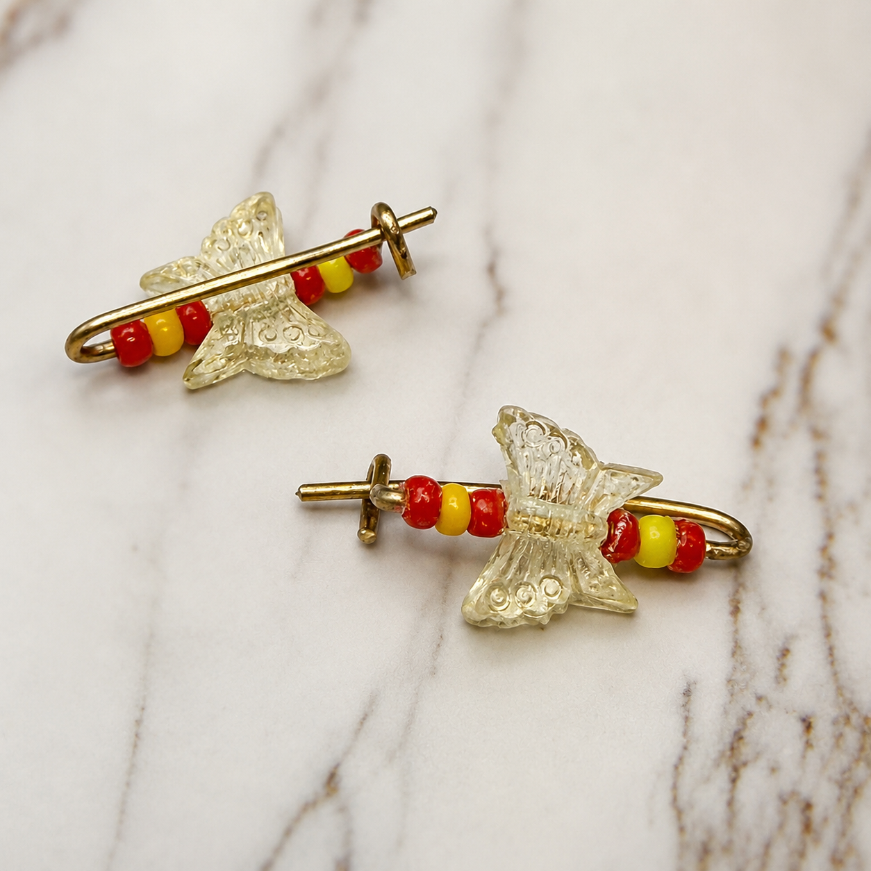 Light Yellow & Red Butterfly Doll Hair Barrettes 14-18” Fashion Dolls • Doll Hair Accessories