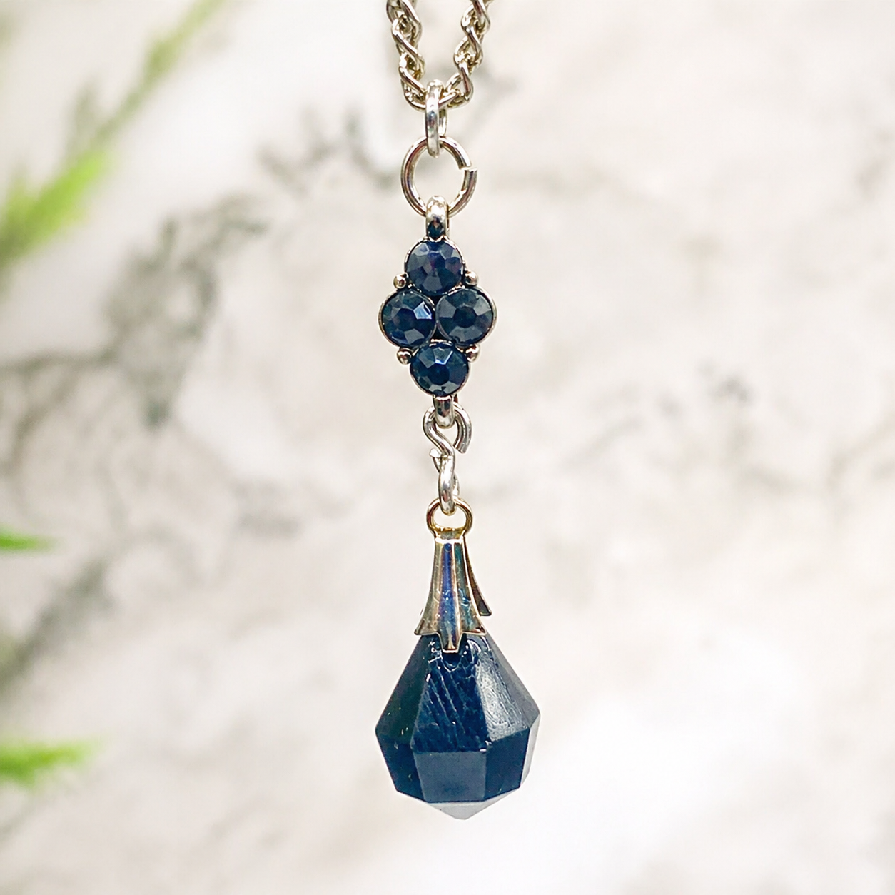 Black Teardrop Crystal & Rhinestone Dangle Necklace • 18” Fashion Doll Jewelry