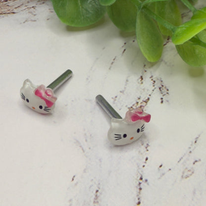 Hello Cat Kitty Pink Bow Post Doll Earrings • 2mm Post for 18 Inch Fashion Doll