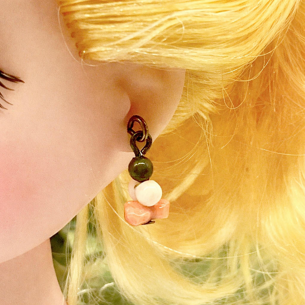 Coral & Cream Dangle Drop Doll Earrings • 10-12” Fashion Doll Jewelry