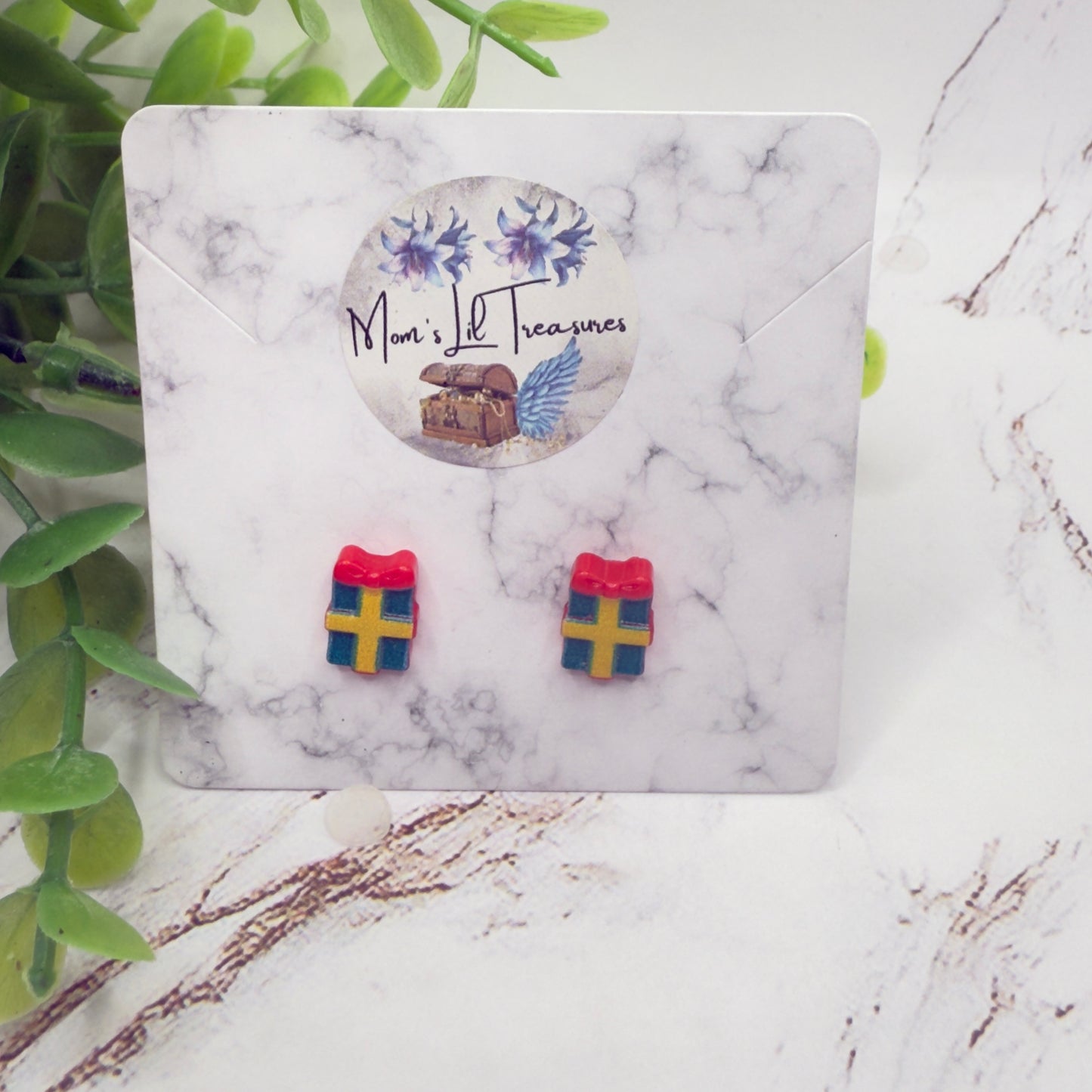 Christmas Gift Present Red Green Post Doll Earrings • 2mm Post for 18 Inch Fashion Doll