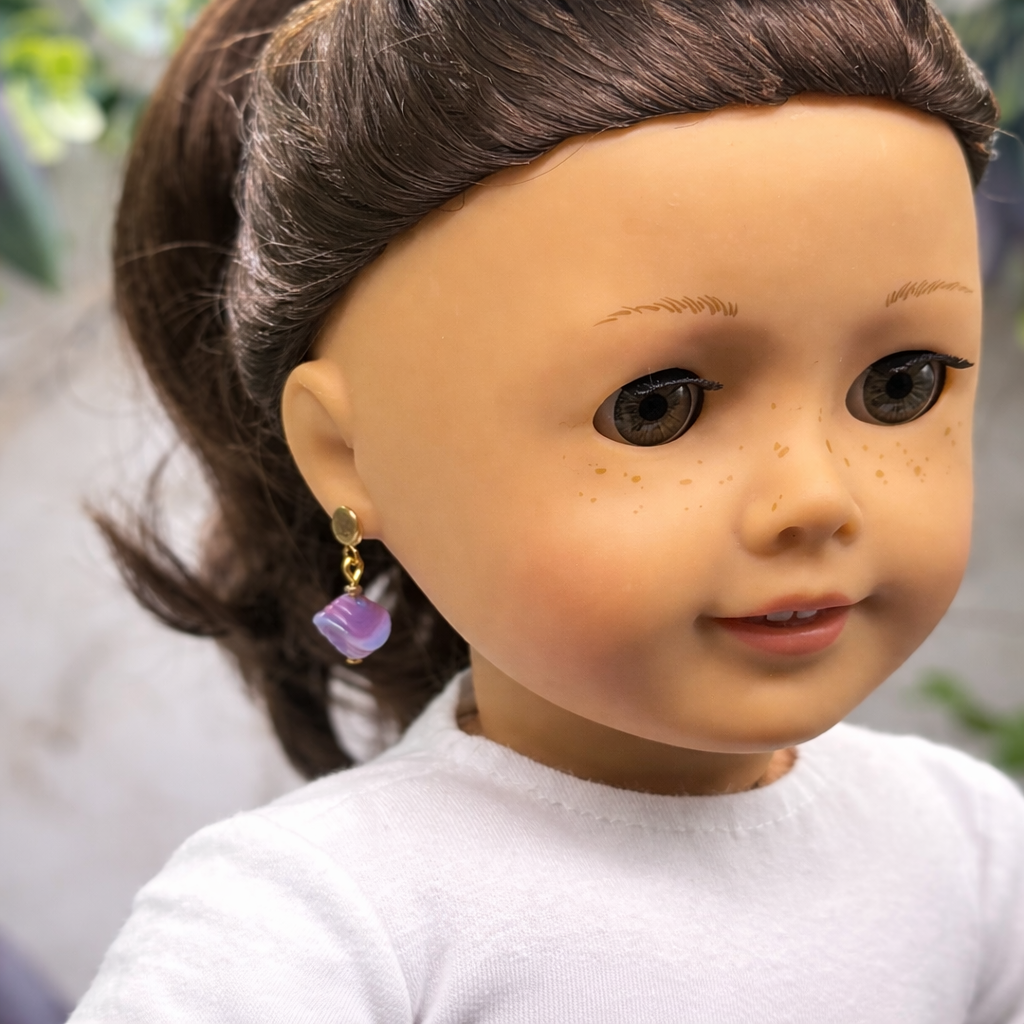 Purple Blue Swirl Glass Drop Gold Doll Earrings - DANGLE ONLY fits 2mm post for 18 Inch Fashion Dolls