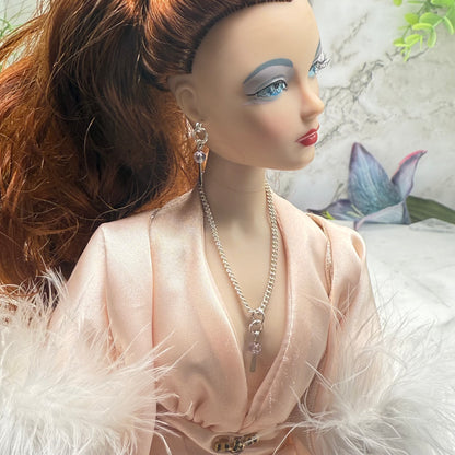 Silver & Clear Crystal Dangle Doll Necklace & Earrings • 16 Inch Fashion Doll Jewelry