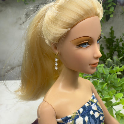 Gold 3 Clear Rhinestone Dangle Doll Earrings • 16 Inch Fashion Doll Jewelry