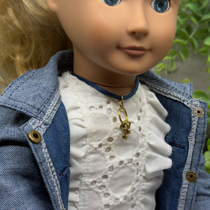 Blue Cord Gold Keys Pendant Doll Necklace • 18 Inch Fashion Doll Jewelry