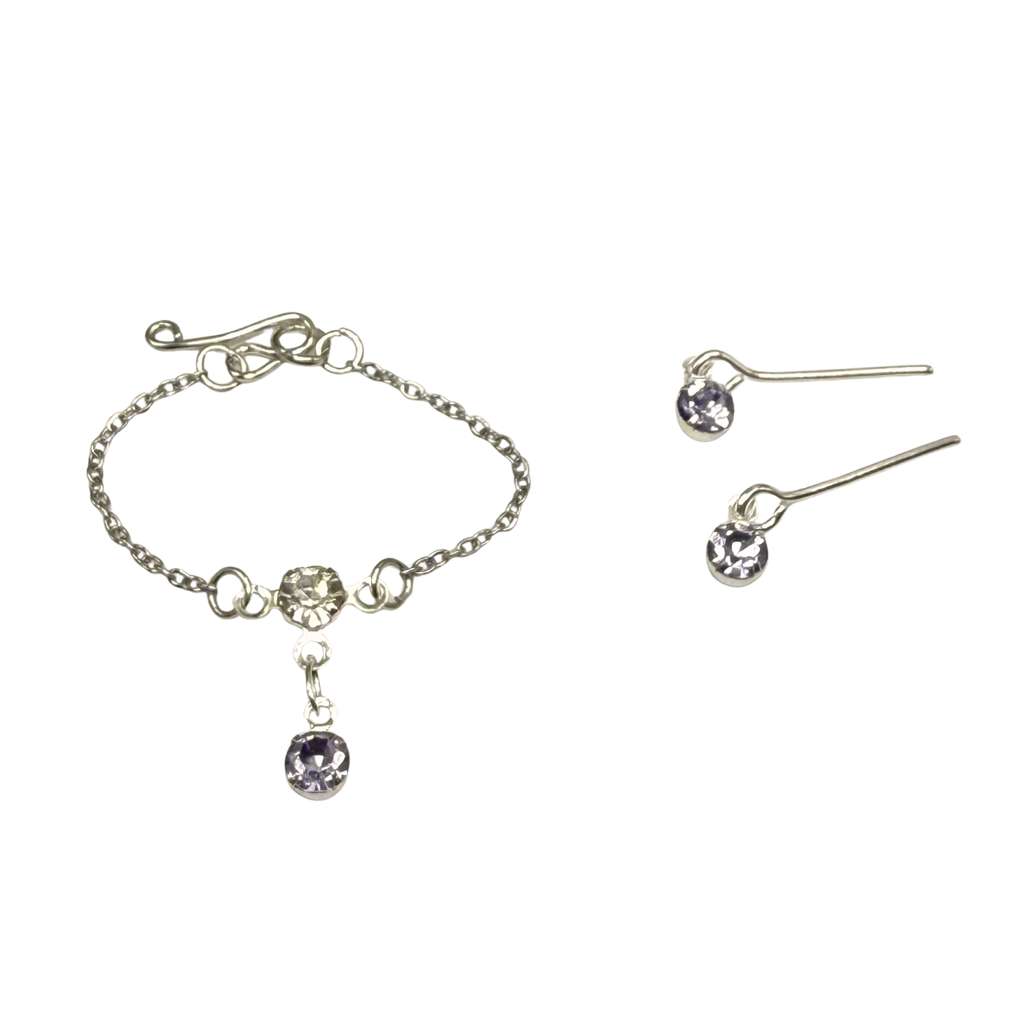 Misty Purple & Clear Rhinestone Y-Style Silver  Doll Necklace & Earrings for 10-12 Inch Fashion Doll1