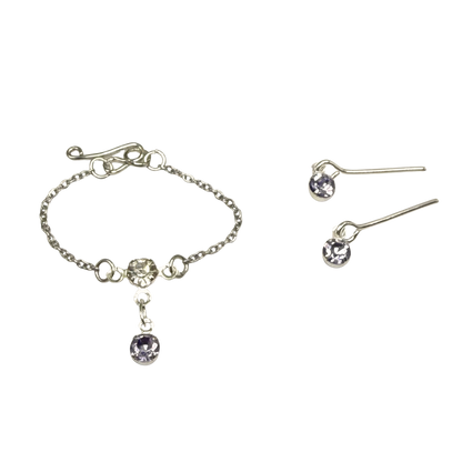 Misty Purple & Clear Rhinestone Y-Style Silver  Doll Necklace & Earrings for 10-12 Inch Fashion Doll1