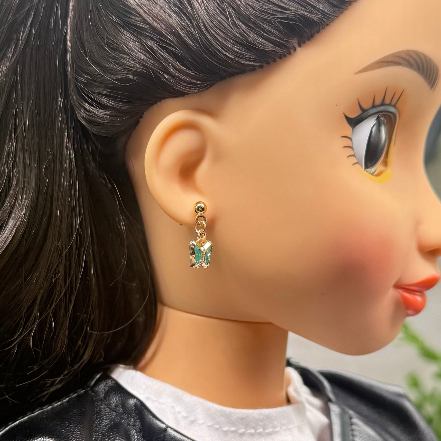 Teal Dangle Butterfly Charm Gold Post Doll Earrings • 18 Inch Fashion Doll Jewelry