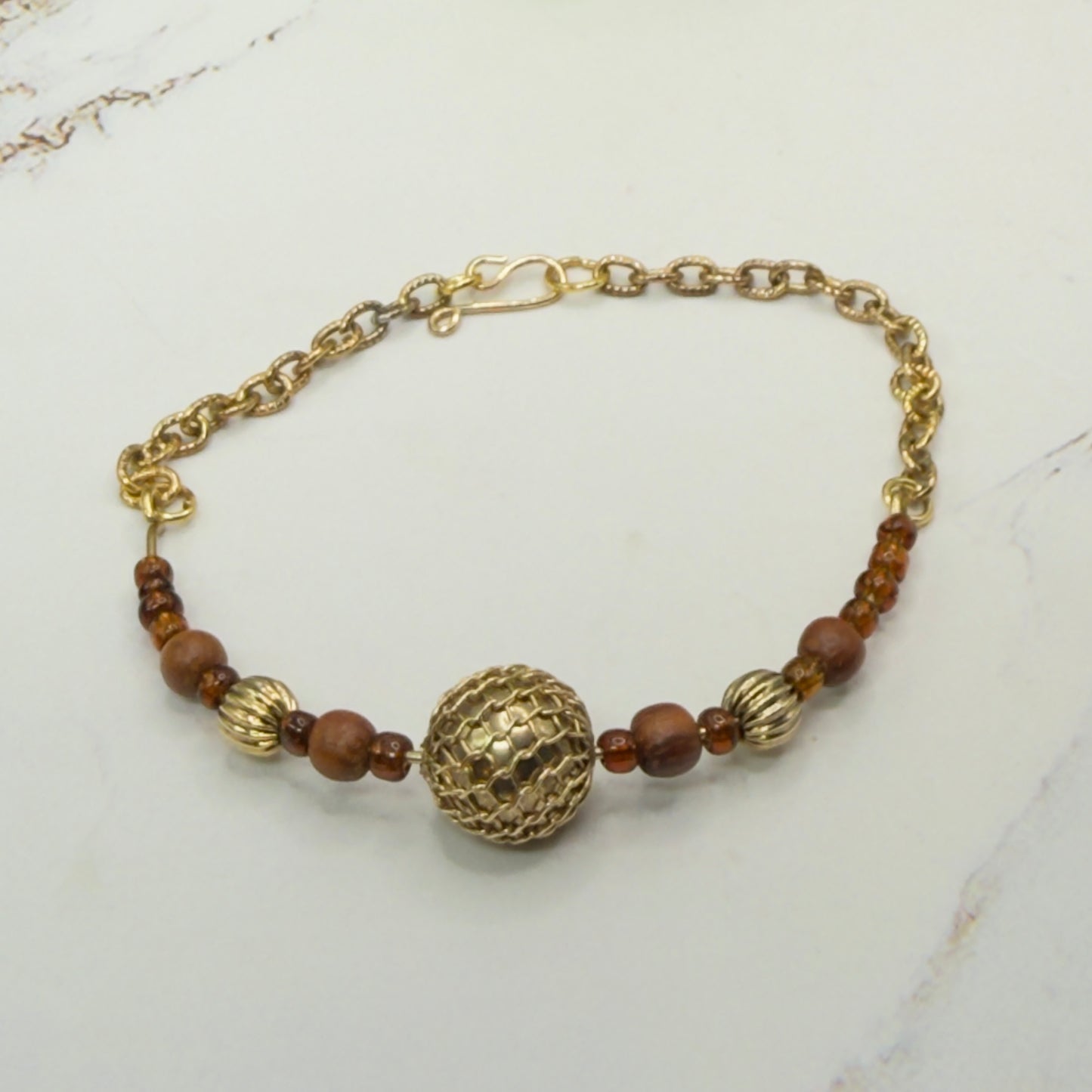 Brown Gold Beaded Flex Wire Collar Style Doll Necklace • 18 Inch Fashion Doll Jewelry