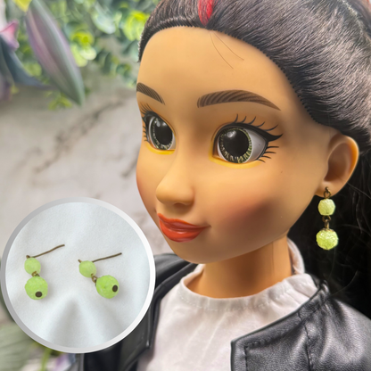 Lime Green Textured Beads Bronze Setting Dangle Doll Earrings • 18 Inch Fashion Doll Jewelry