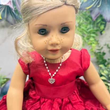 Silver Filigree Heart Charm Pearl Beaded Doll Necklace • 18 Inch Fashion Doll Jewelry