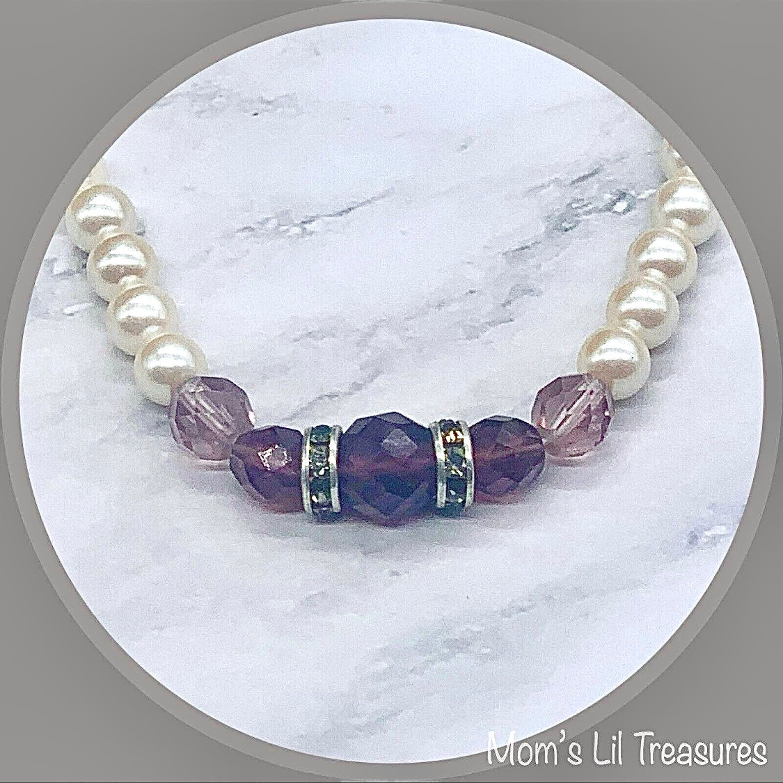 Pearl & Purple Crystal Rhinestone Doll Necklace • 18 Inch Fashion Doll Jewelry