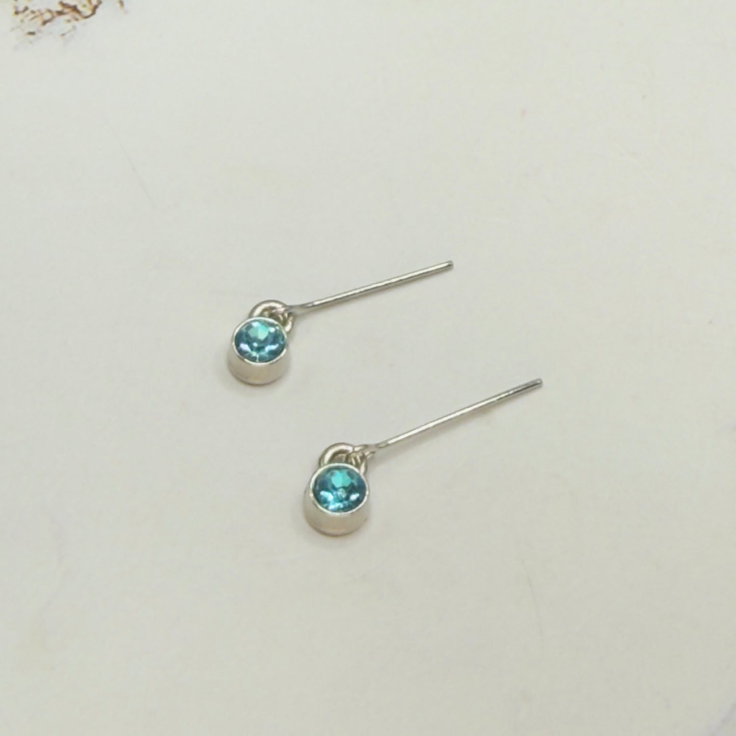 Round Turquoise Blue Rhinestone Silver Doll Earrings • 18 Inch Fashion Doll Jewelry