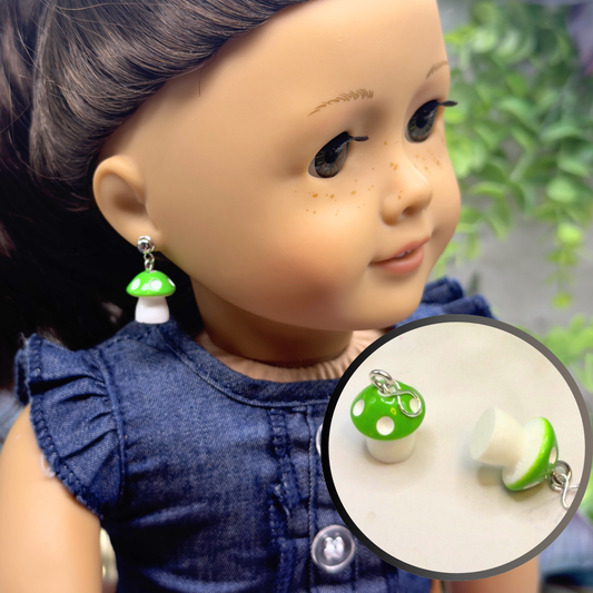Green White Mushroom  Doll Earring DANGLE ONLY • 18” Fashion Doll Jewelry
