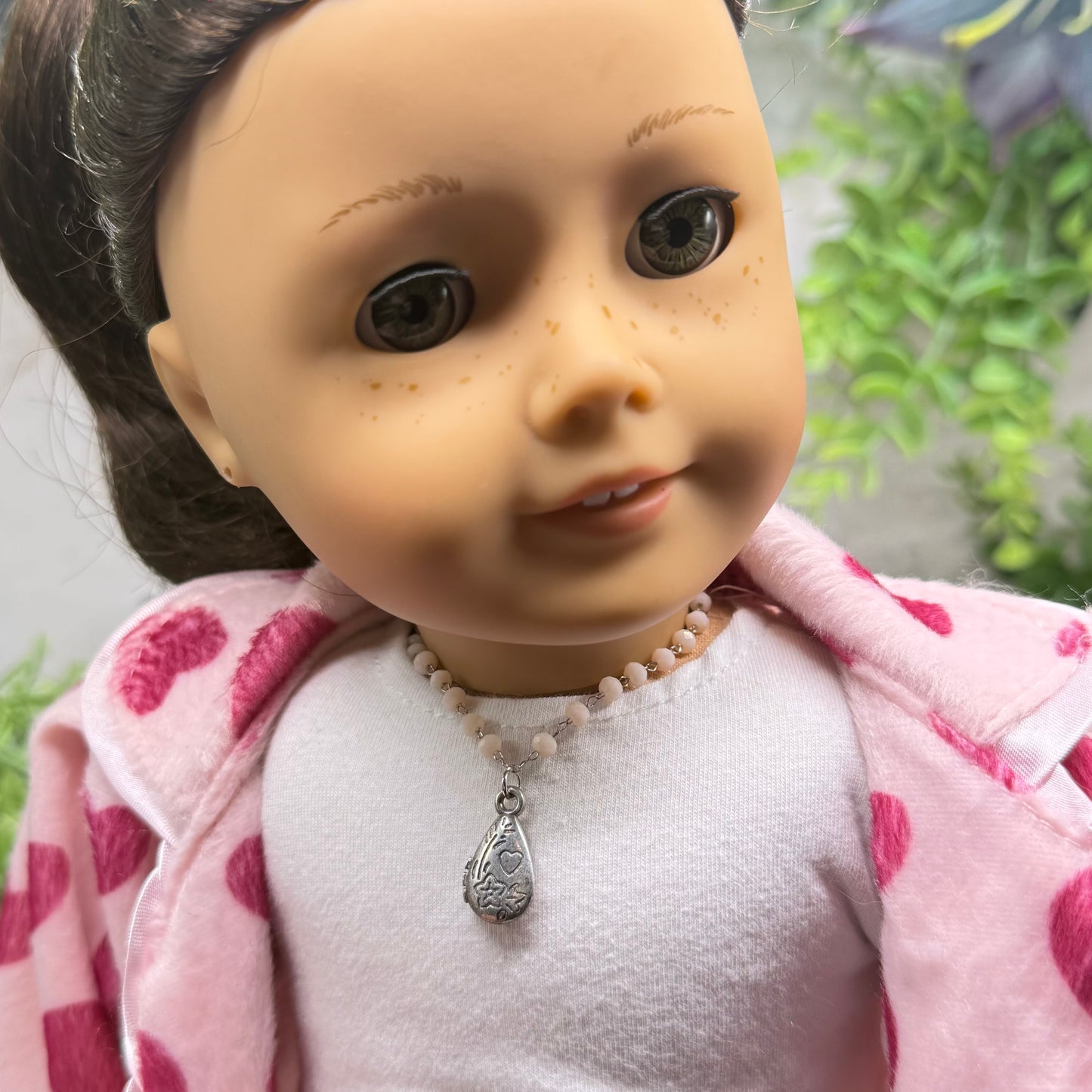 Light Pink Beige Crystal Bead Chain Teardrop Charm Heart Flower Design Doll Necklace • 18 Inch Fashion Doll Jewelry
