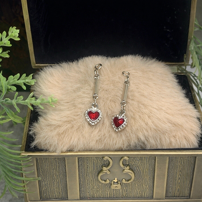 Red Enamel Silver Heart Doll Earring DANGLE ONLY • fit 2mm post Earrings