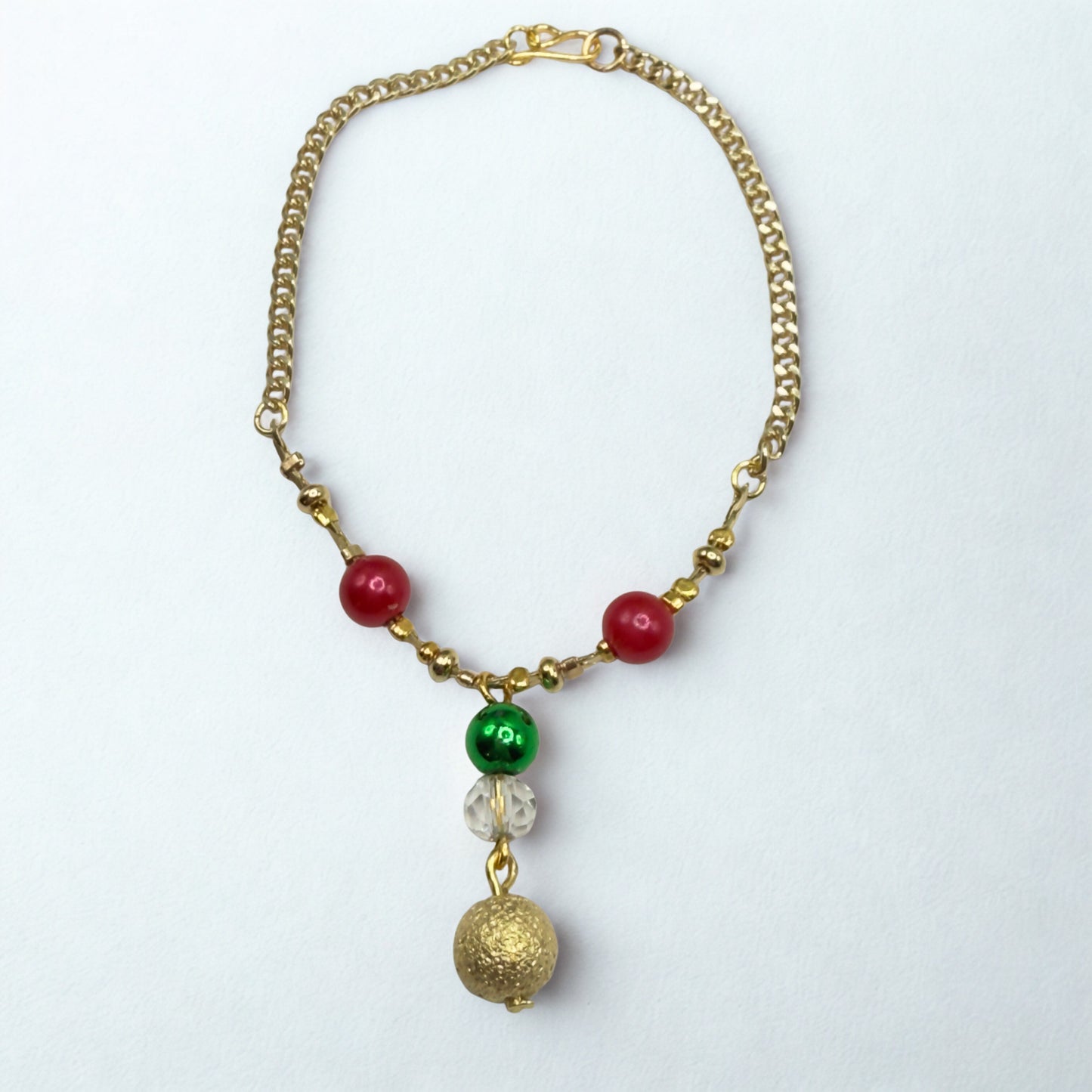 Red Green Christmas Pearl Bead Gold Chain Doll Necklace • 18 Inch Fashion Doll Jewelry