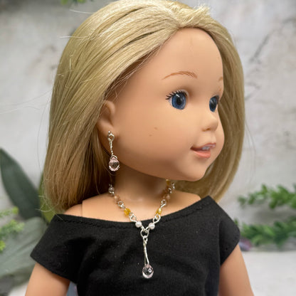 Pink Yellow Pearl Beaded Doll Necklace & Earrings • 14 Inch Fashion Doll Jewelry