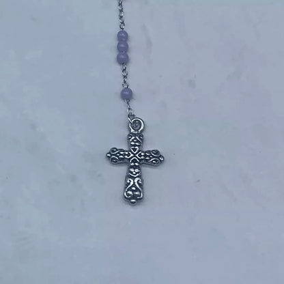 Catholic Rosary Doll Size Light Purple Beaded Silver Cross