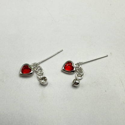 Red Heart & Clear Rhinestone Dangle Doll Earrings • 18 Inch Fashion Doll Jewelry