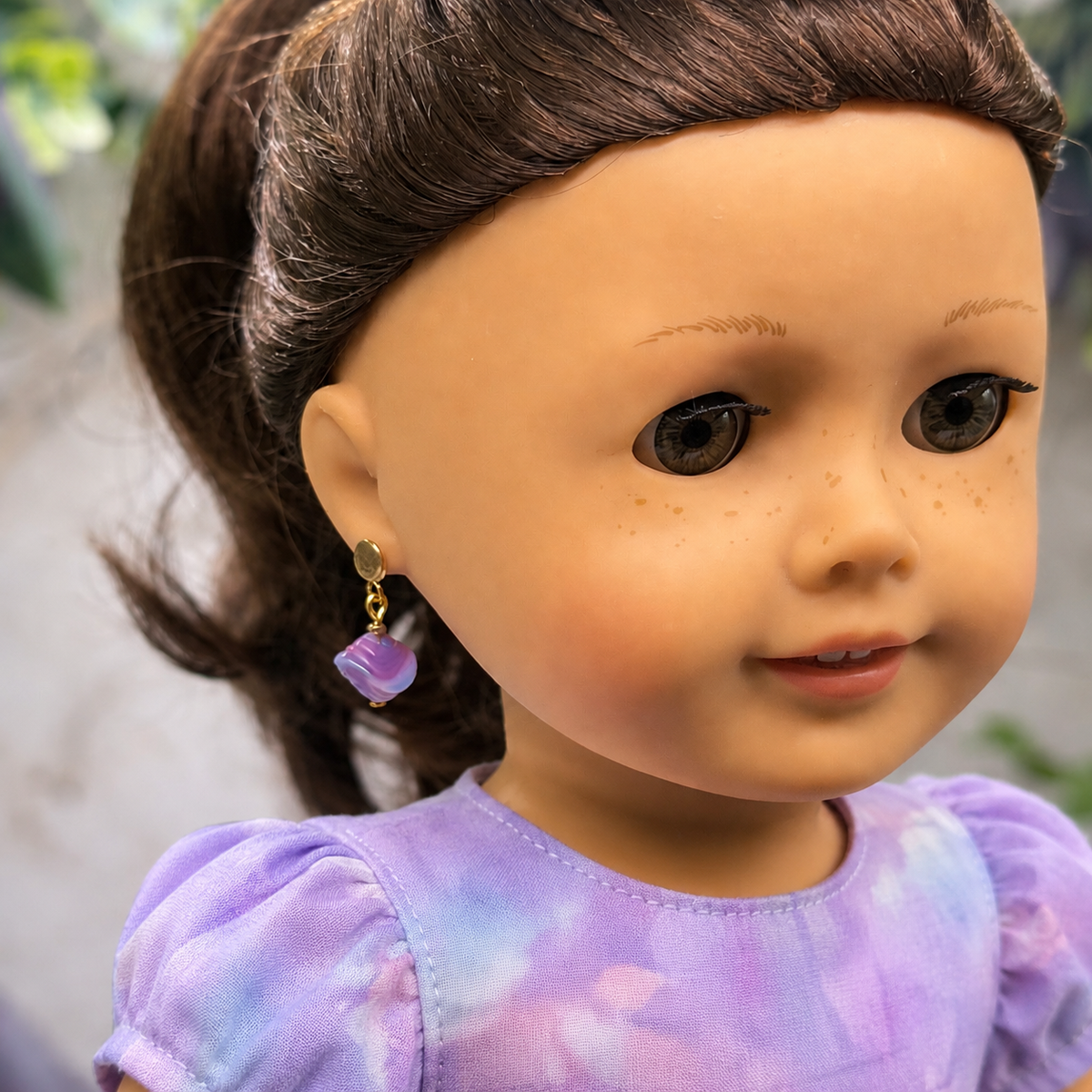 ✨Handmade Doll Earring Dangles (fit 2mm earring posts) for popular 18 Inch Fashion Dolls ✨Purple Blue Swirl Glass Drop Gold Doll Earrings - DANGLE ONLY - fits 2mm post